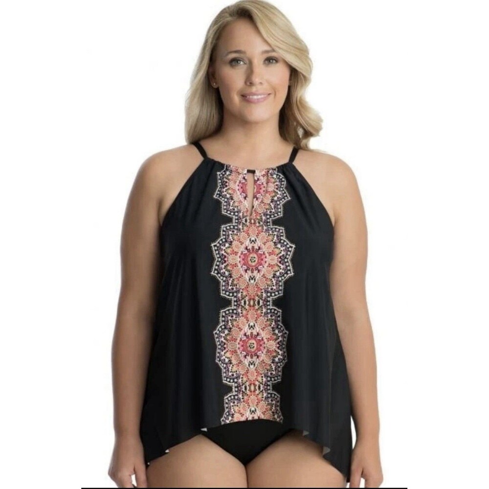Miraclesuit Multicolor Mandala Peephole Tankini Top Size 14